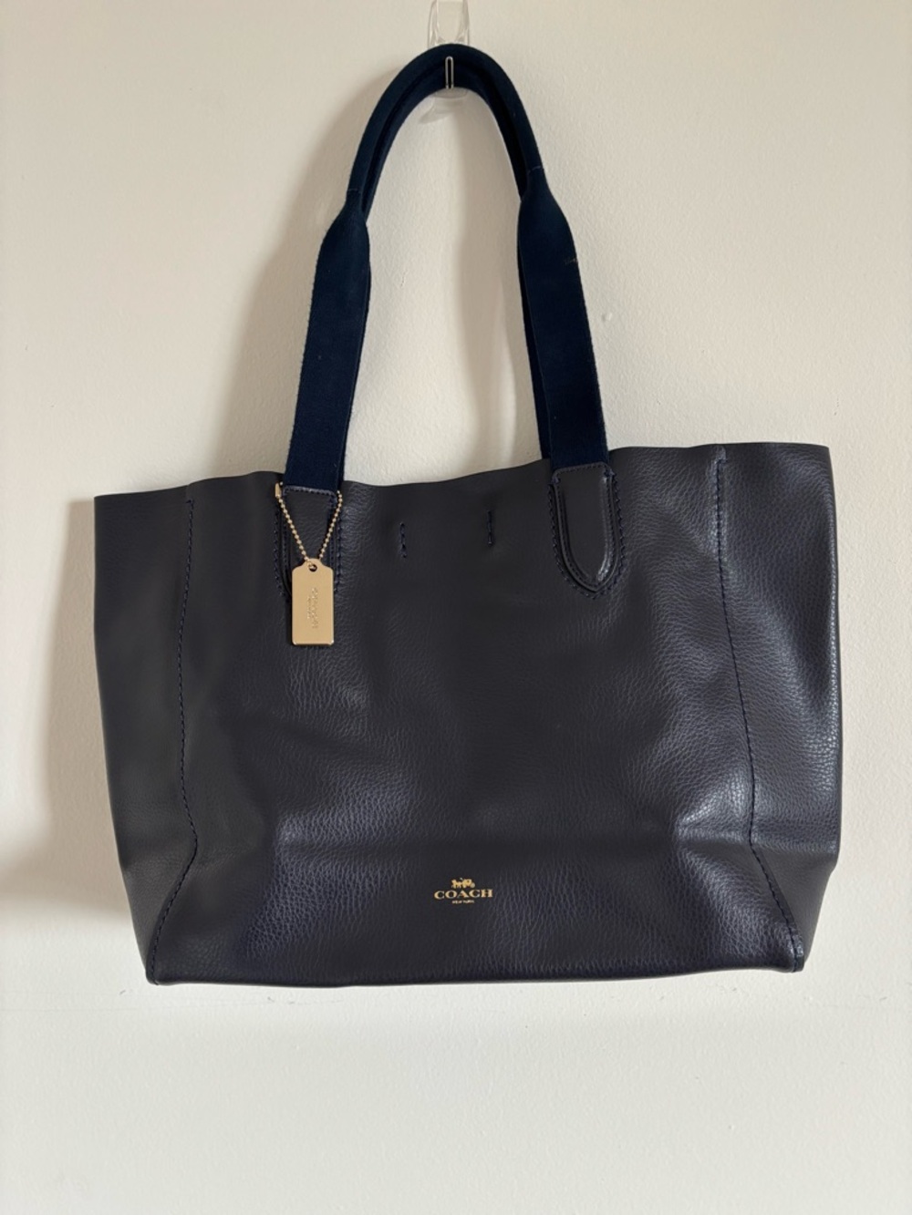 Coach Navy Leather Tote with Suede Strap Accents